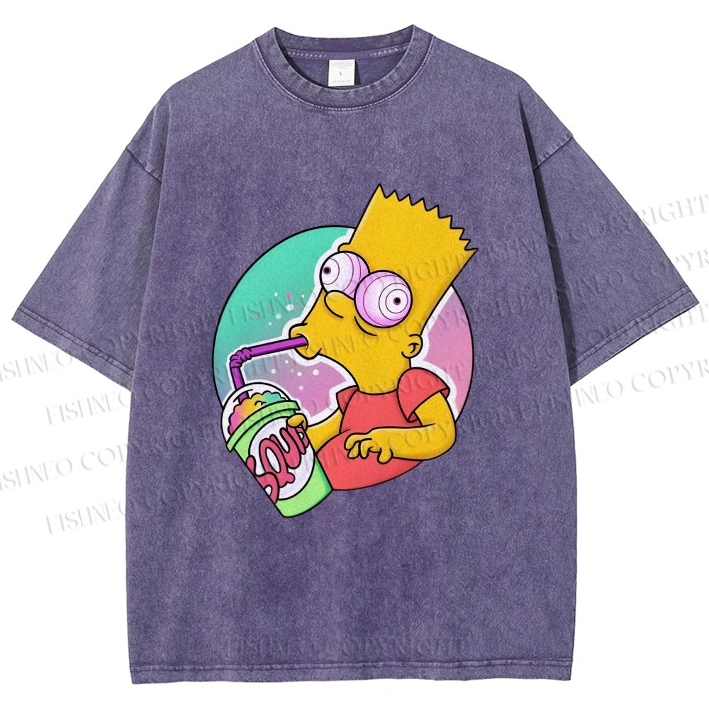 Unisex Weird Simpson Drinking Squishee Printed Washed Tee