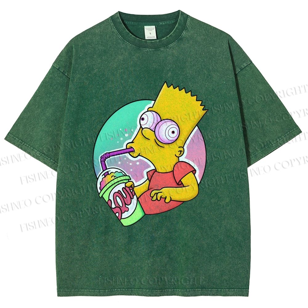Unisex Weird Simpson Drinking Squishee Printed Washed Tee