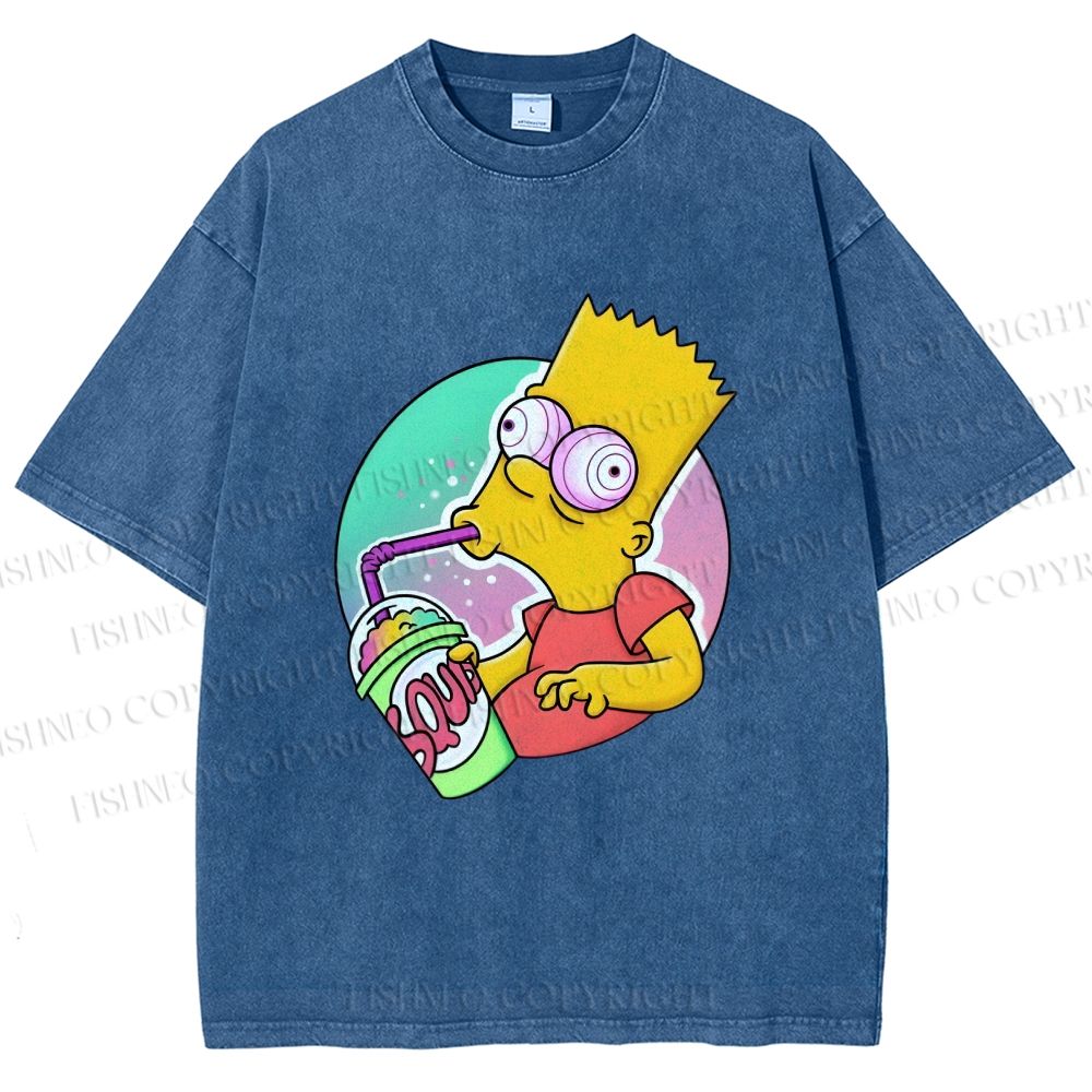 Unisex Weird Simpson Drinking Squishee Printed Washed Tee
