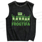 Unisex Resist Frog Printed Washed Tank Top