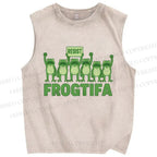 Unisex Resist Frog Printed Washed Tank Top