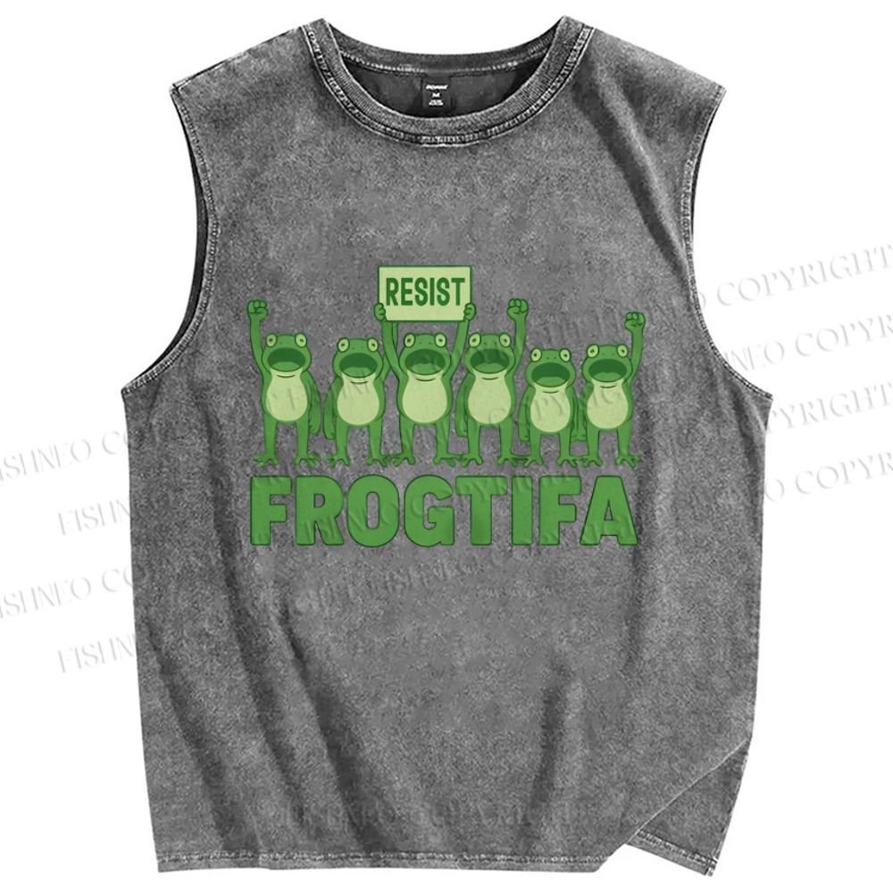 Unisex Resist Frog Printed Washed Tank Top