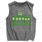 Unisex Resist Frog Printed Washed Tank Top