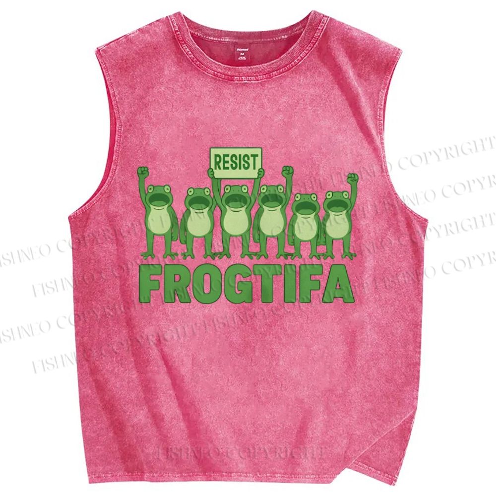Unisex Resist Frog Printed Washed Tank Top