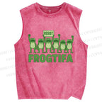 Unisex Resist Frog Printed Washed Tank Top