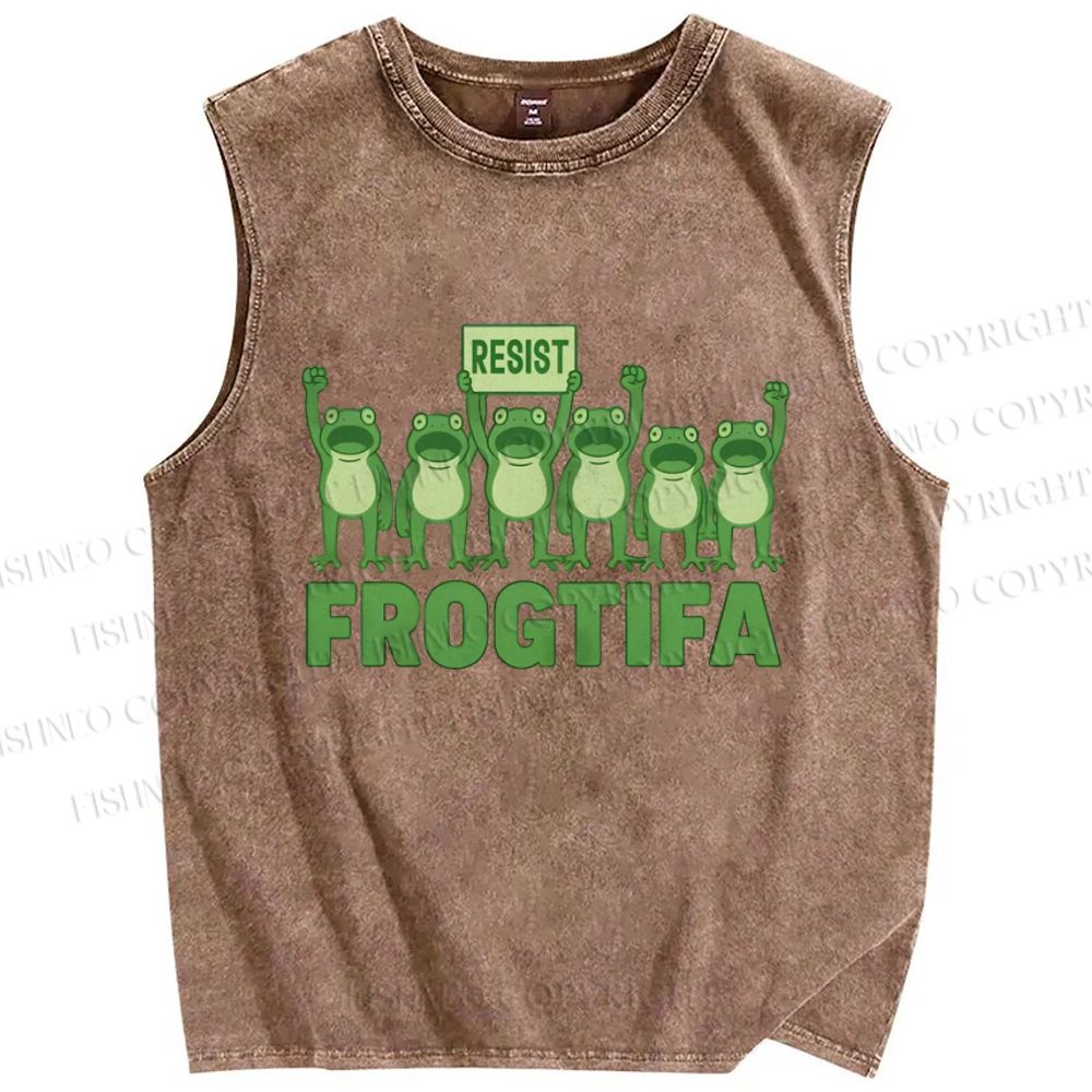 Unisex Resist Frog Printed Washed Tank Top