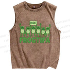 Unisex Resist Frog Printed Washed Tank Top