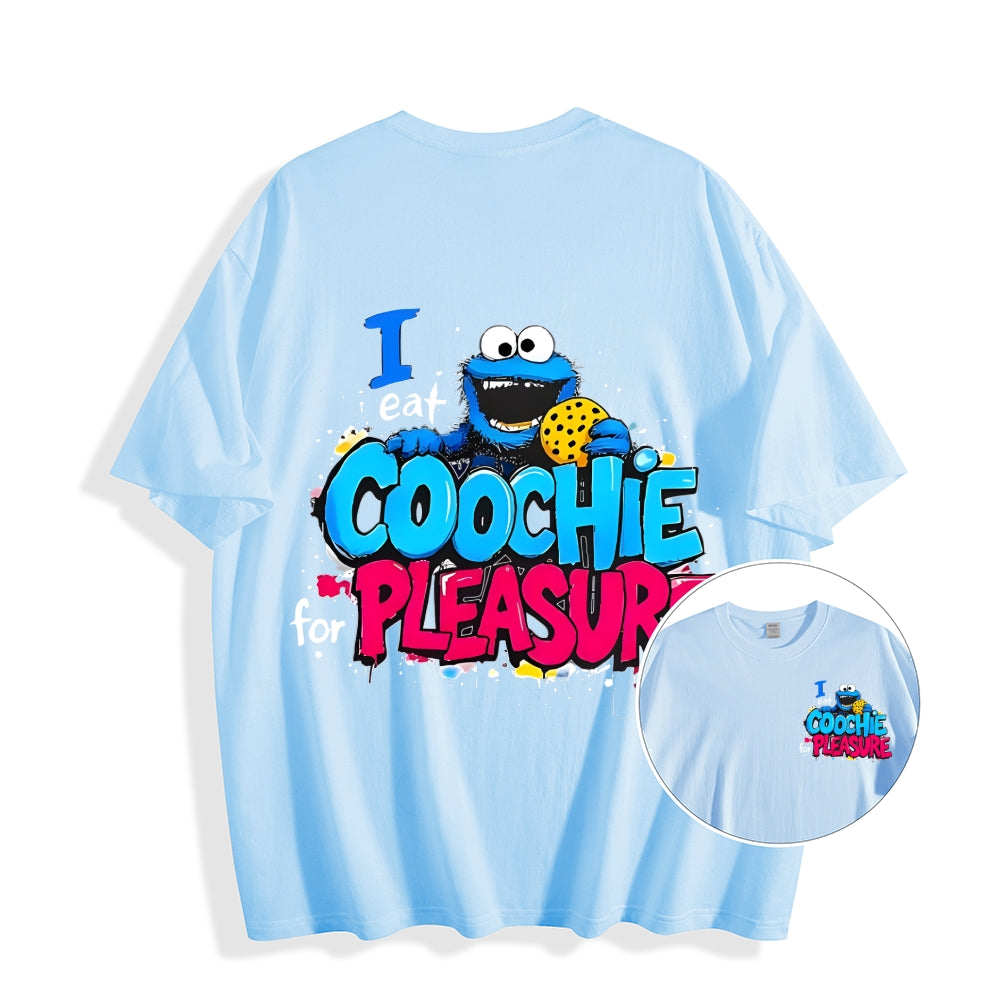 Unisex Double-sided I Eat Cookies For Pleasure Cookie Monster Printed Cotton Classic T-shirt