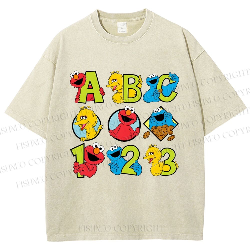 Unisex Elmo Cookie Monster Big Bird Printed Washed Tee