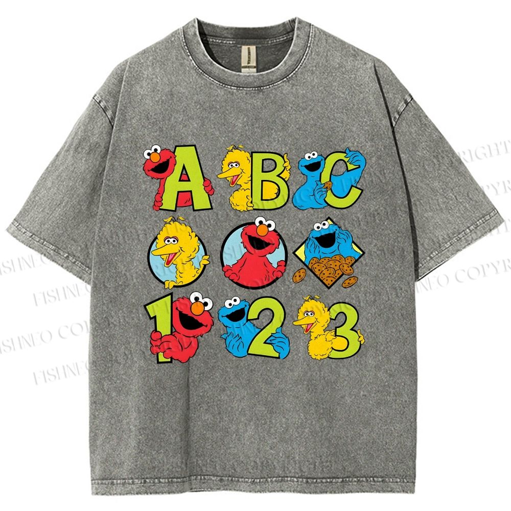 Unisex Elmo Cookie Monster Big Bird Printed Washed Tee