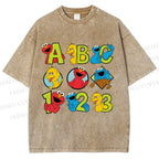 Unisex Elmo Cookie Monster Big Bird Printed Washed Tee