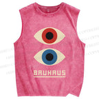 Unisex Bauhaus Art Eyes Printed Washed Tank Top