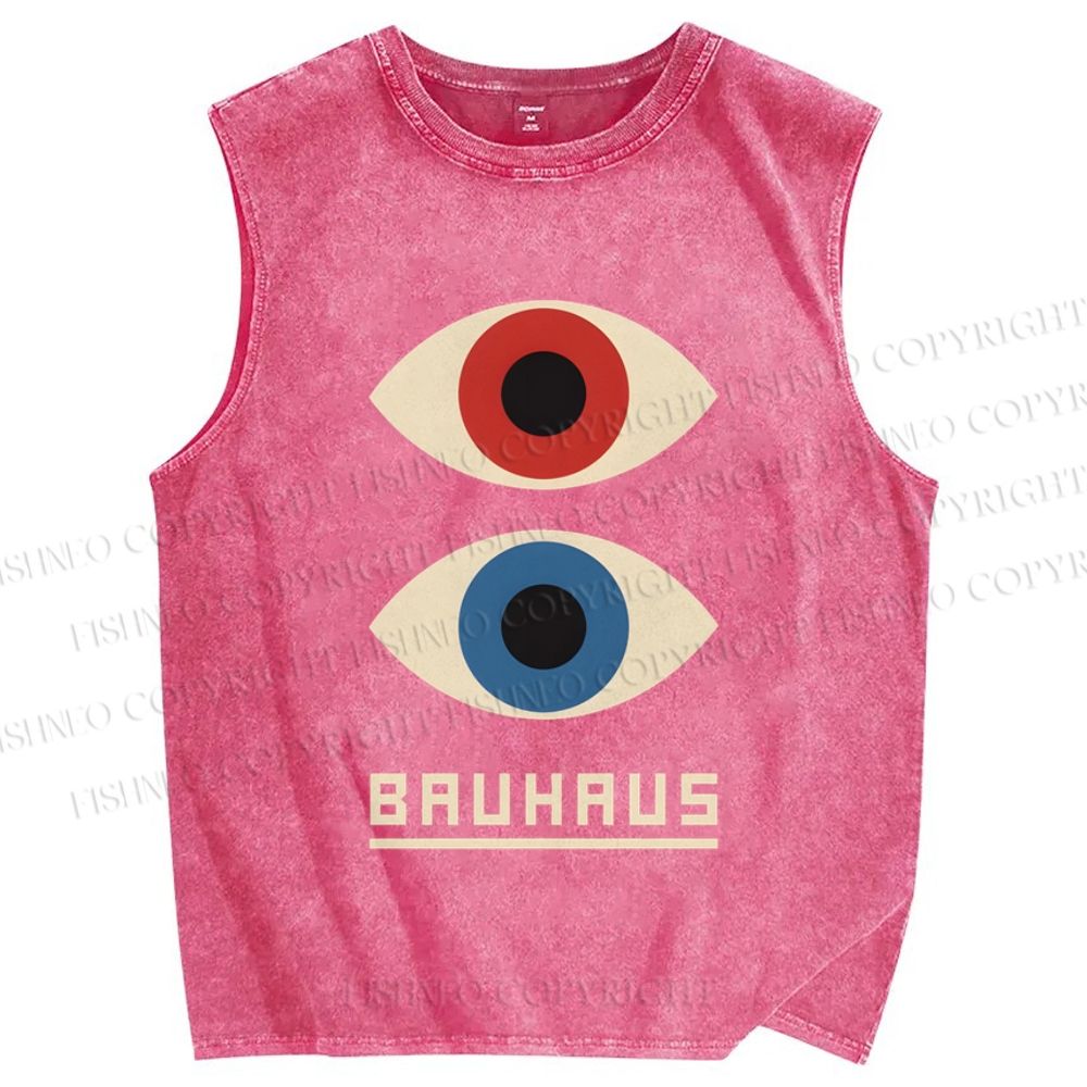 Unisex Bauhaus Art Eyes Printed Washed Tank Top