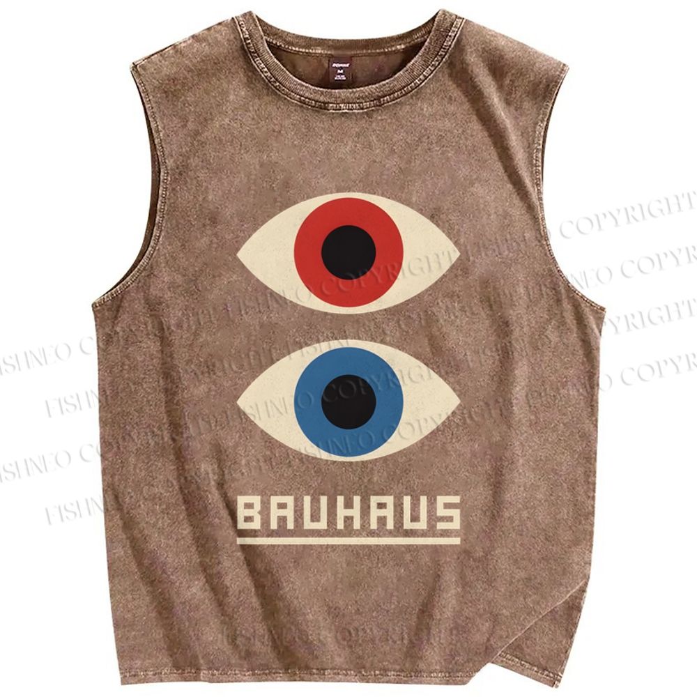 Unisex Bauhaus Art Eyes Printed Washed Tank Top