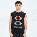 Unisex Bauhaus Art Eyes Printed Washed Tank Top