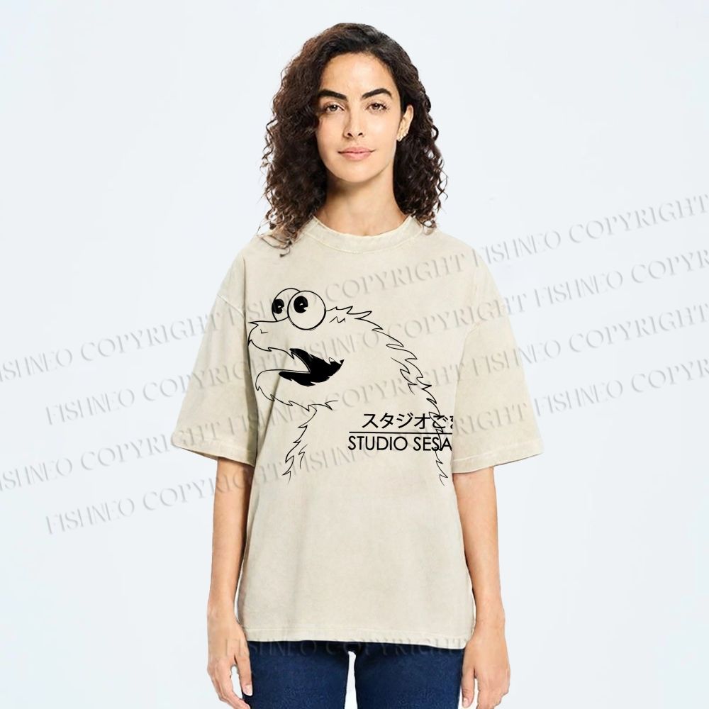 Unisex Sesame Cookie Monster Printed Washed Tee