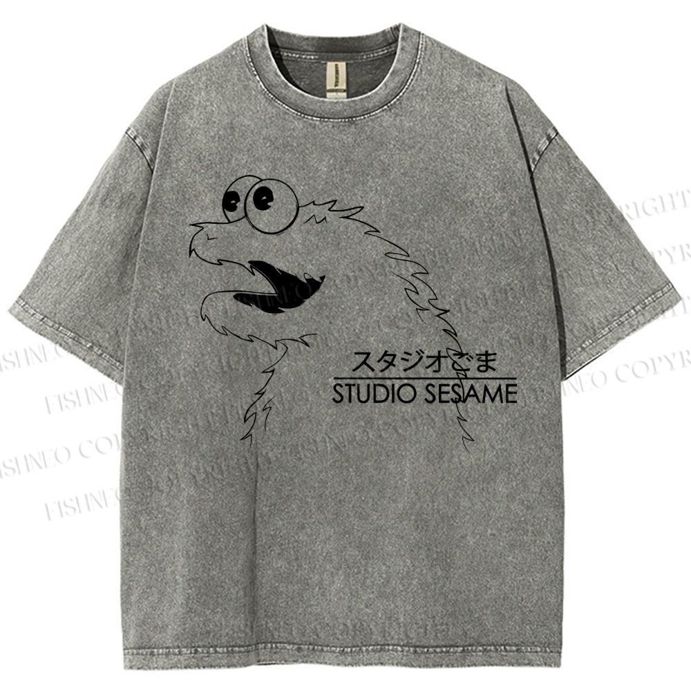 Unisex Sesame Cookie Monster Printed Washed Tee