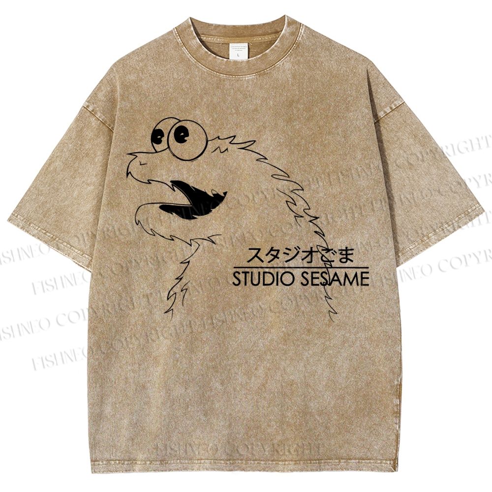 Unisex Sesame Cookie Monster Printed Washed Tee