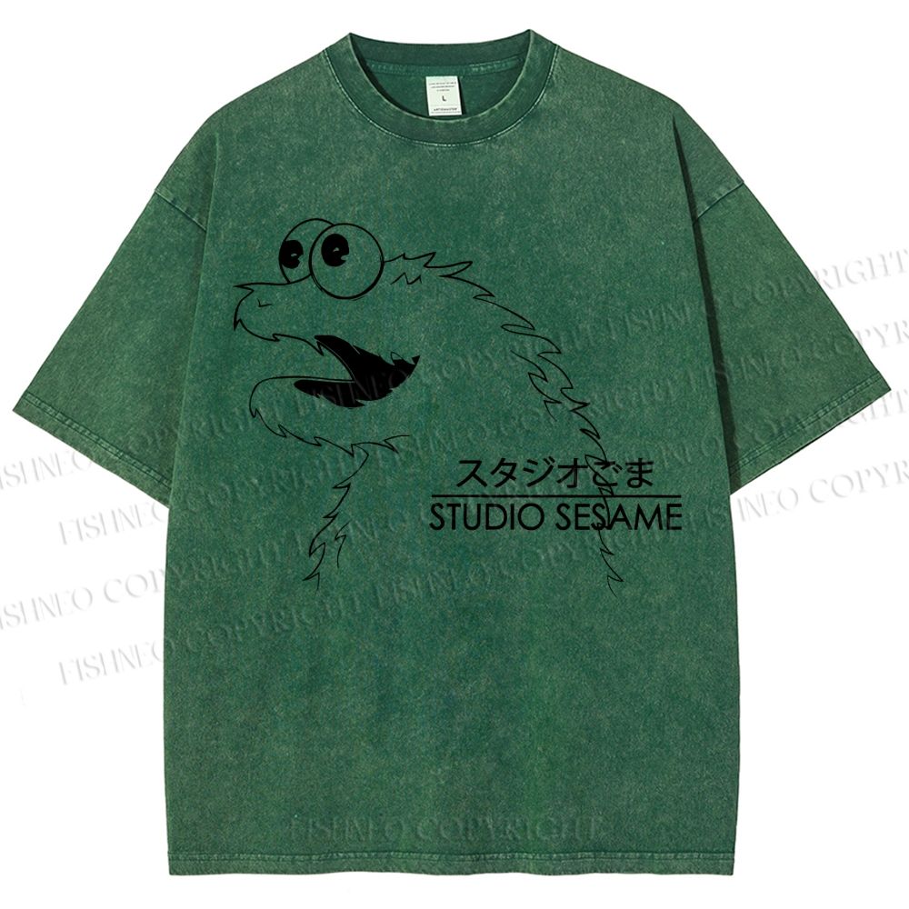 Unisex Sesame Cookie Monster Printed Washed Tee