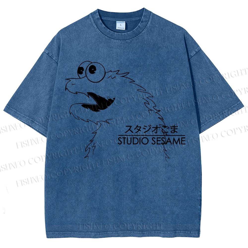 Unisex Sesame Cookie Monster Printed Washed Tee