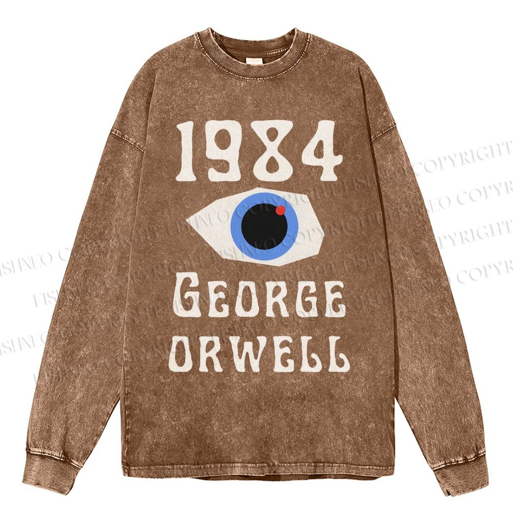 Unisex Casual Washed George Orwell Eyes Printed Long Sleeve T-shirt
