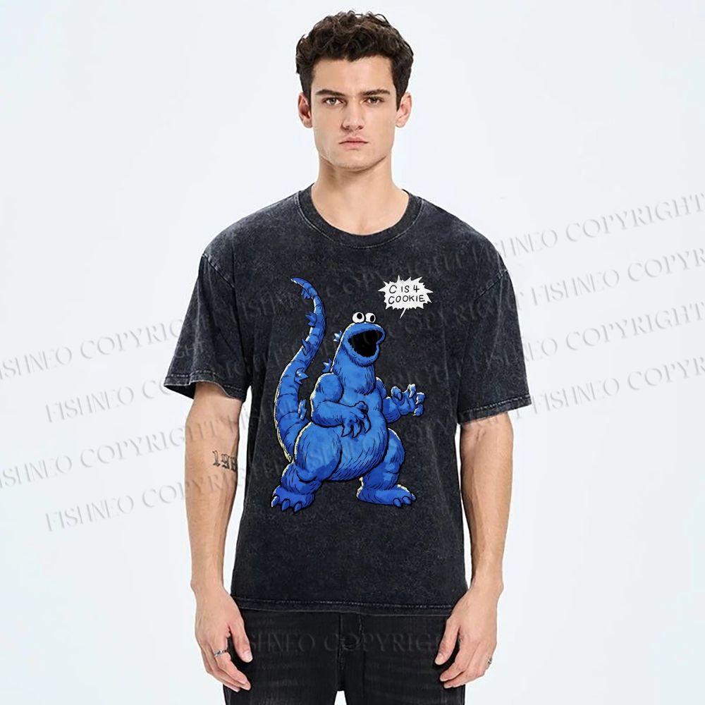 Unisex Cookie Monster C Is Cookie Printed Washed Tee