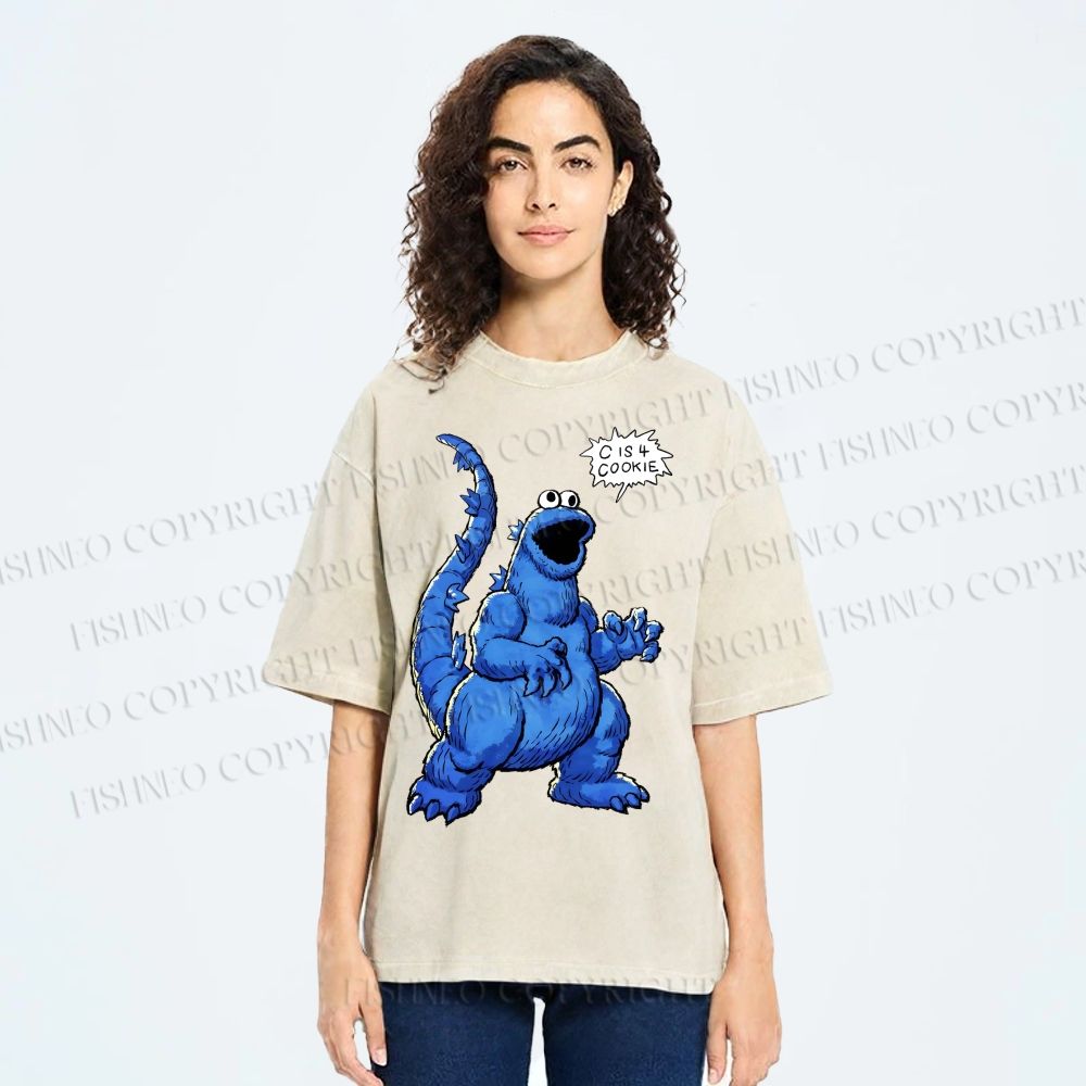 Unisex Cookie Monster C Is Cookie Printed Washed Tee