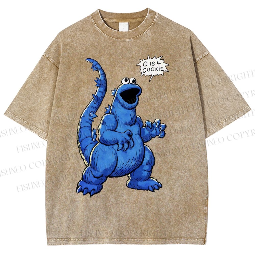 Unisex Cookie Monster C Is Cookie Printed Washed Tee
