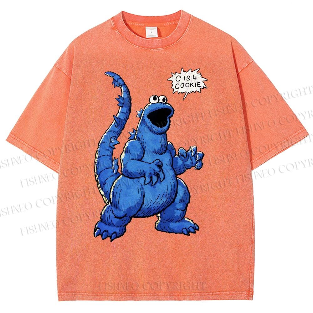 Unisex Cookie Monster C Is Cookie Printed Washed Tee