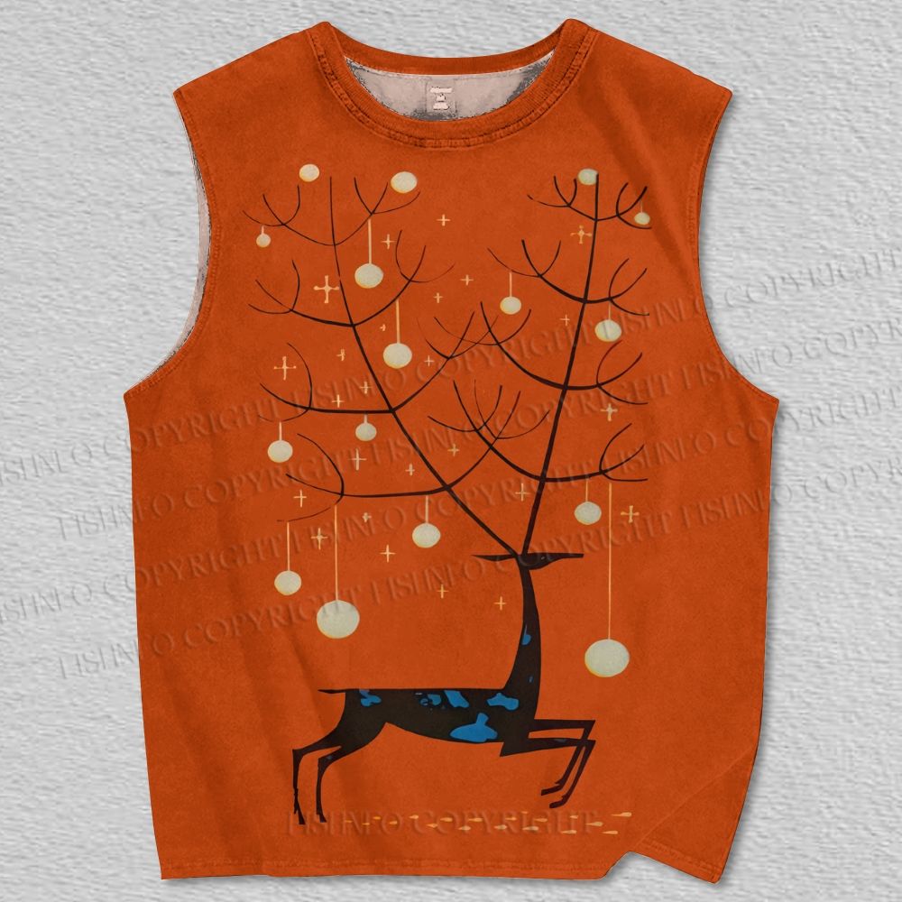 Unisex Christmas Jumping Deer Printed Tank Top