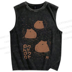 Unisex Capybara Soaking in a Hot Spring Japanese Printed Washed Tank Top