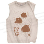 Unisex Capybara Soaking in a Hot Spring Japanese Printed Washed Tank Top