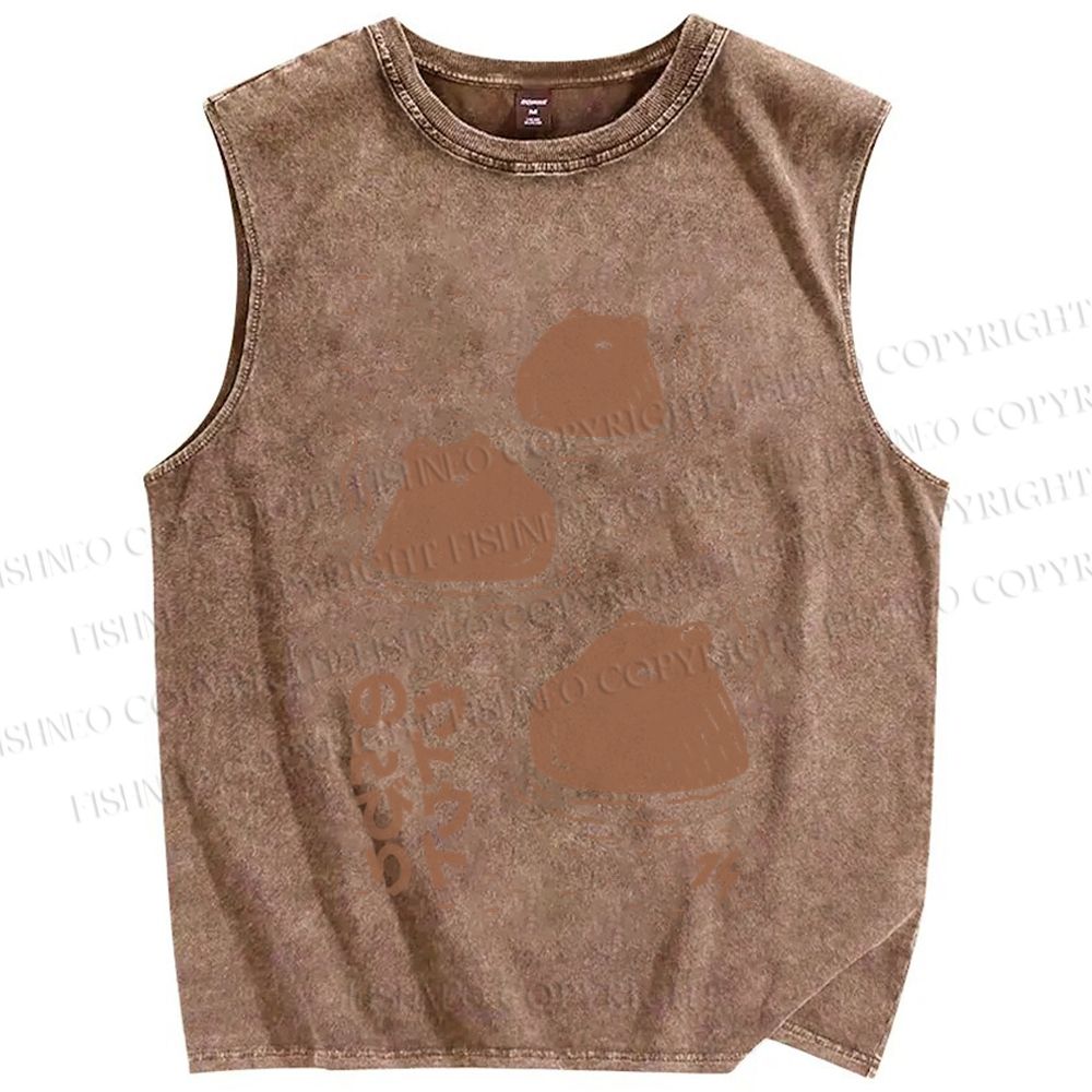 Unisex Capybara Soaking in a Hot Spring Japanese Printed Washed Tank Top