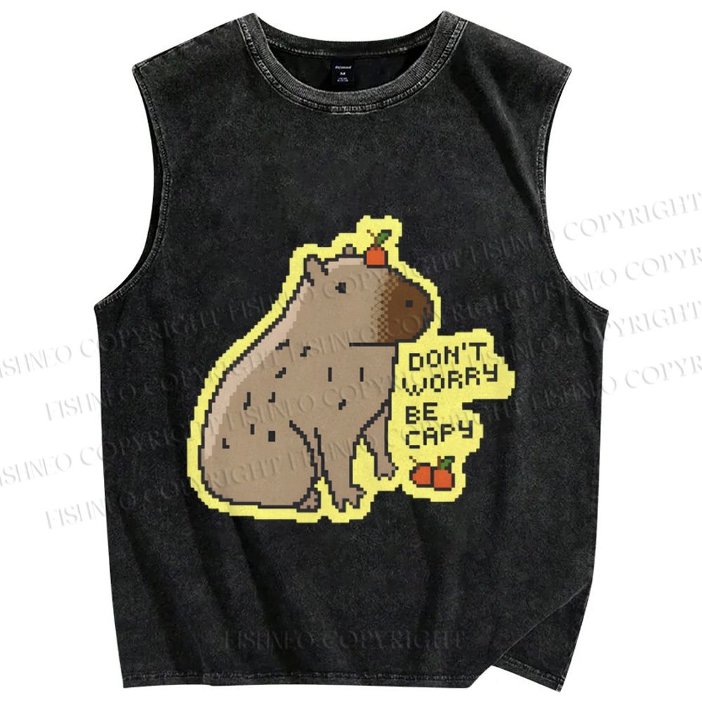Unisex Capybara Carry Fruits Dont Worry Be Cappy Printed Washed Tank Top