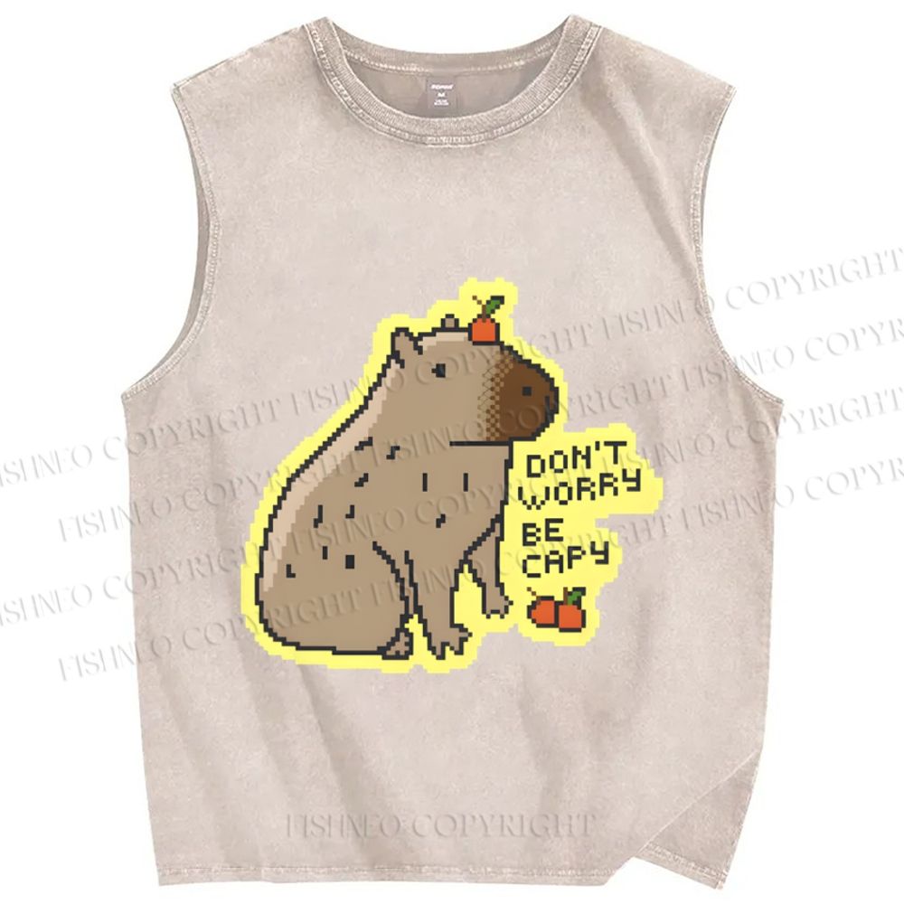 Unisex Capybara Carry Fruits Dont Worry Be Cappy Printed Washed Tank Top