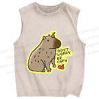 Unisex Capybara Carry Fruits Dont Worry Be Cappy Printed Washed Tank Top
