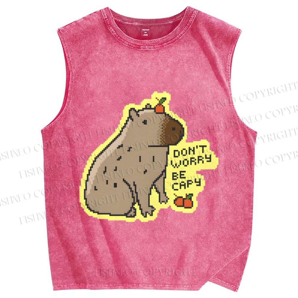 Unisex Capybara Carry Fruits Dont Worry Be Cappy Printed Washed Tank Top