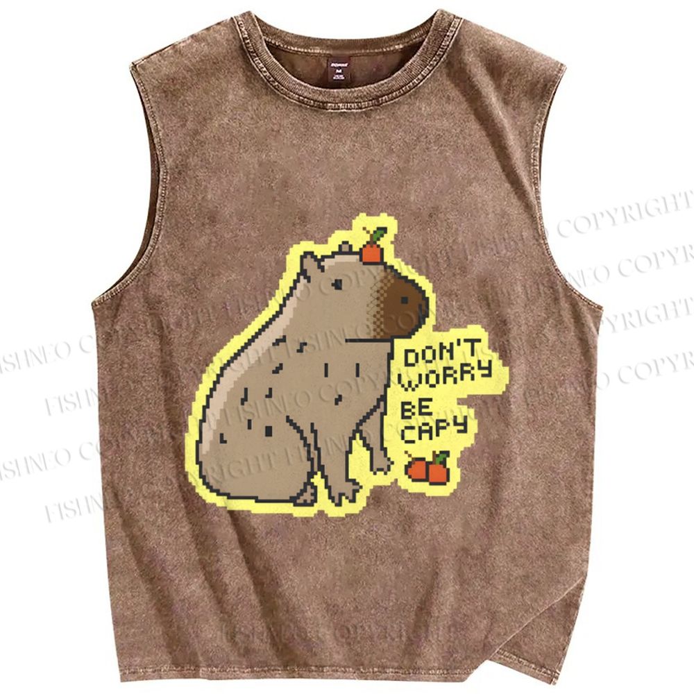 Unisex Capybara Carry Fruits Dont Worry Be Cappy Printed Washed Tank Top