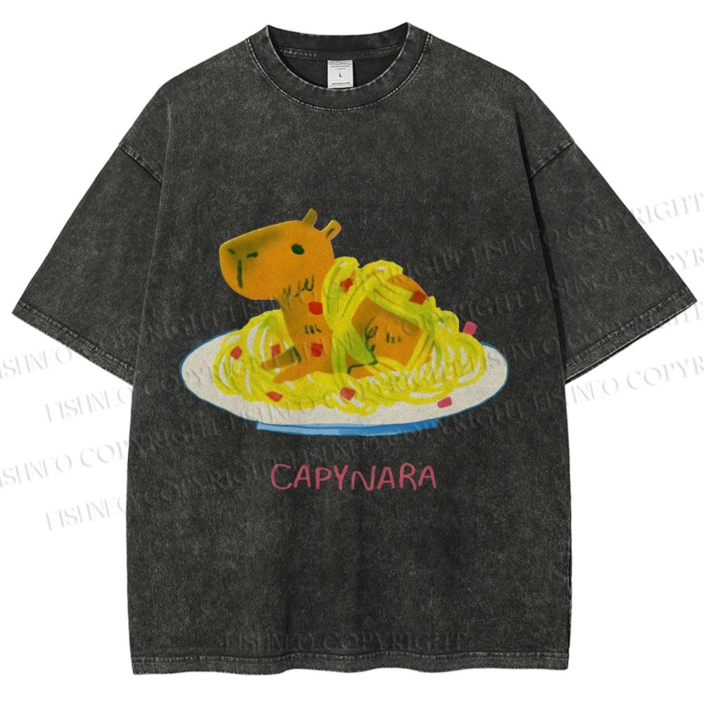 Unisex Pasta Capybara-nara Printed Washed Tee