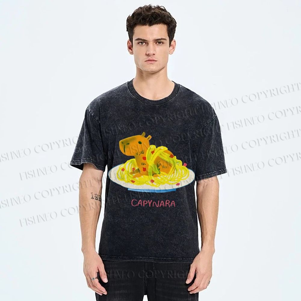 Unisex Pasta Capybara-nara Printed Washed Tee