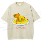 Unisex Pasta Capybara-nara Printed Washed Tee