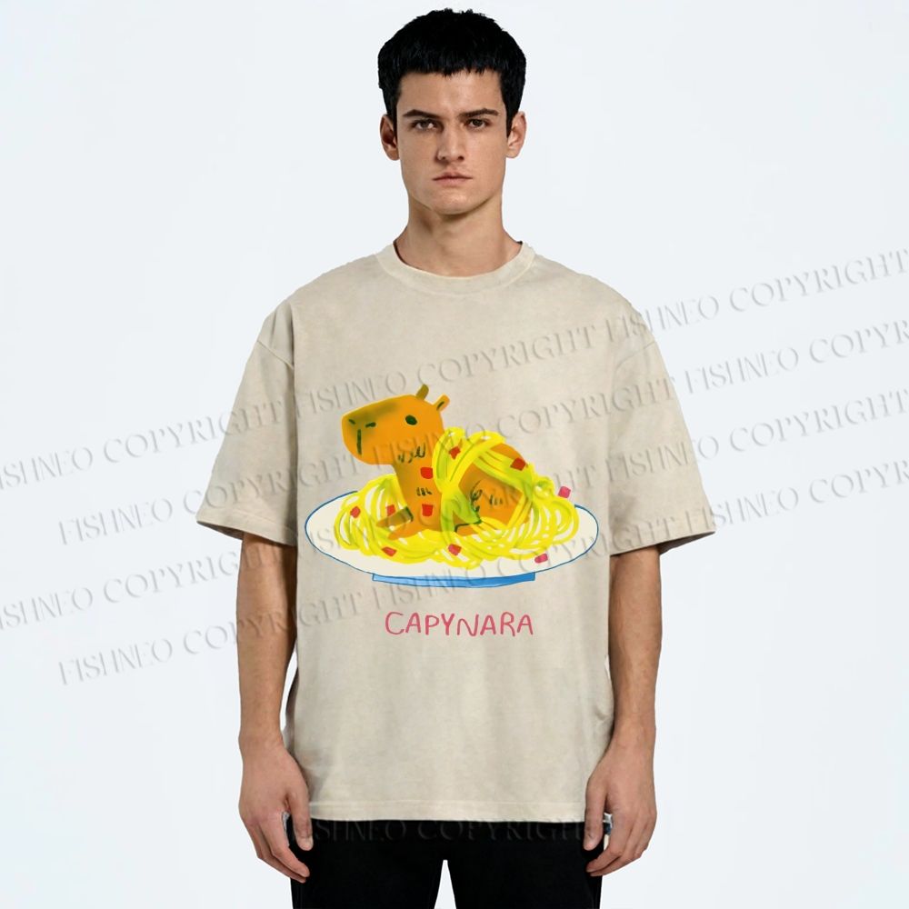 Unisex Pasta Capybara-nara Printed Washed Tee