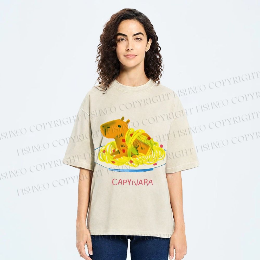 Unisex Pasta Capybara-nara Printed Washed Tee