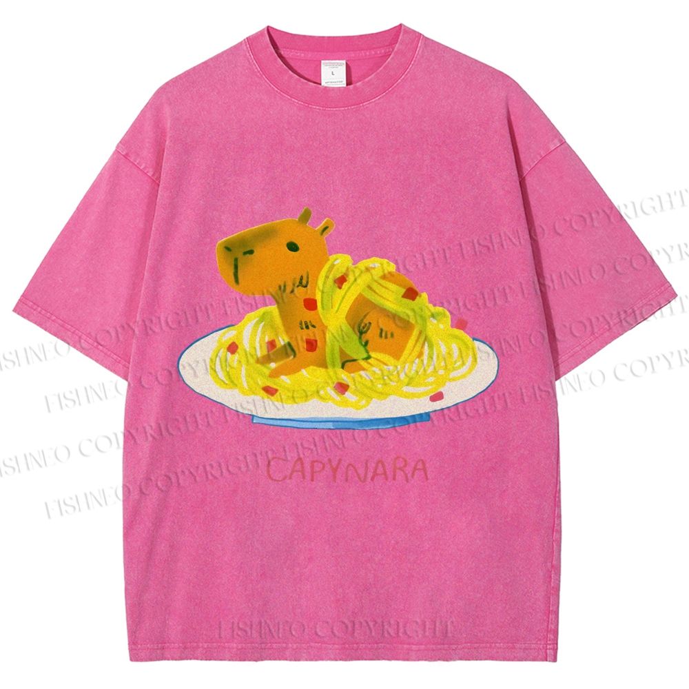 Unisex Pasta Capybara-nara Printed Washed Tee