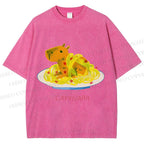 Unisex Pasta Capybara-nara Printed Washed Tee