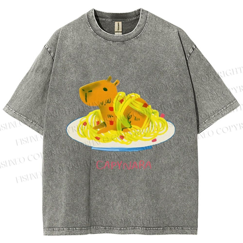 Unisex Pasta Capybara-nara Printed Washed Tee