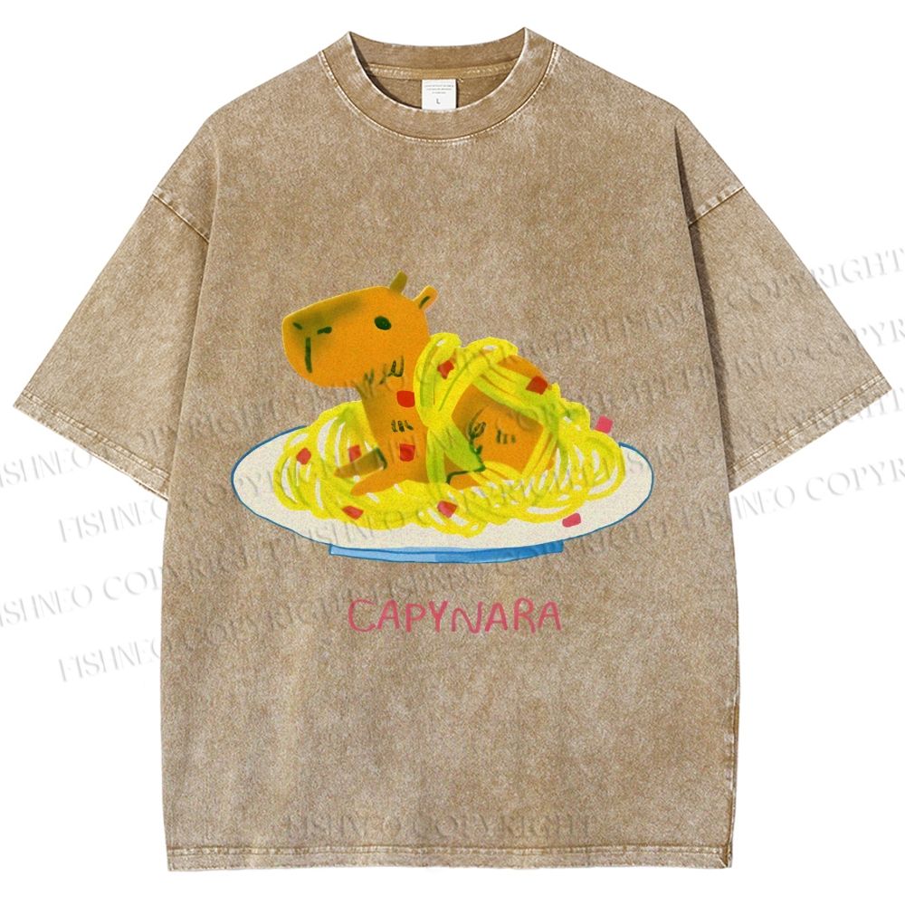 Unisex Pasta Capybara-nara Printed Washed Tee