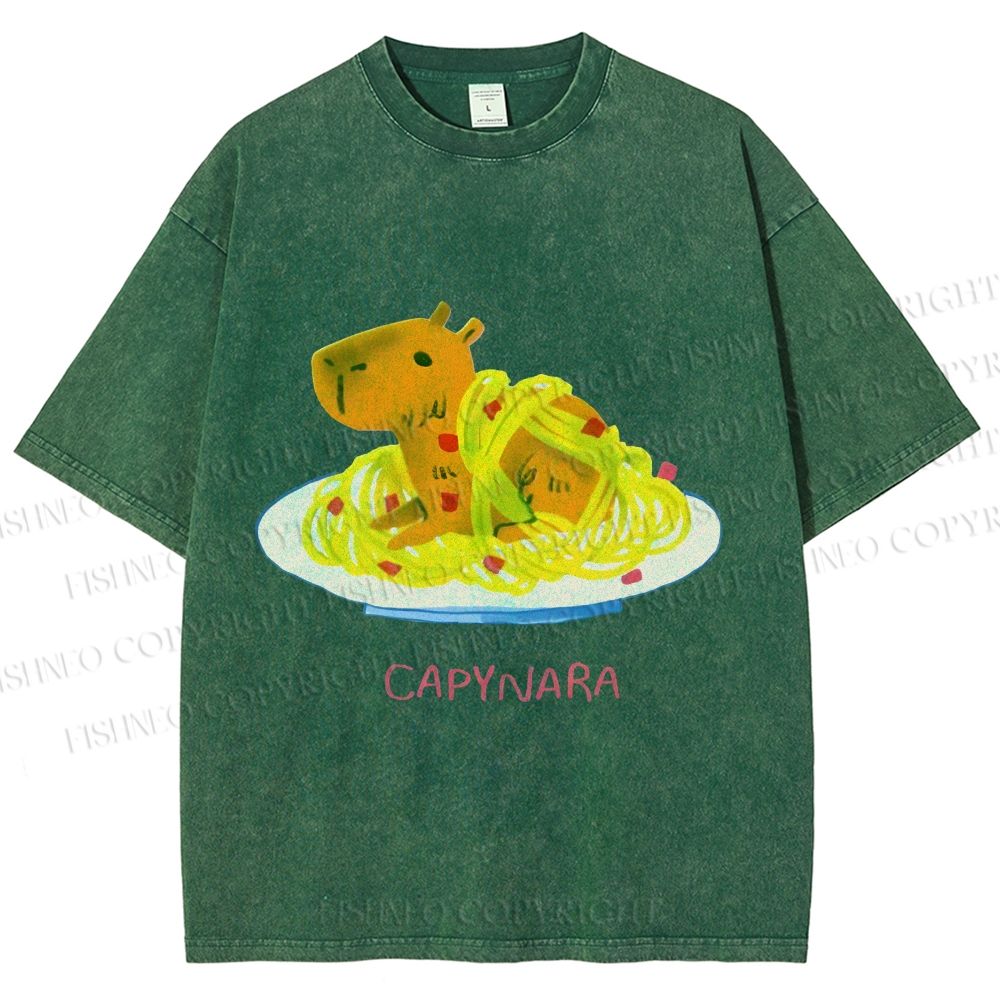 Unisex Pasta Capybara-nara Printed Washed Tee