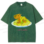 Unisex Pasta Capybara-nara Printed Washed Tee