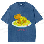 Unisex Pasta Capybara-nara Printed Washed Tee